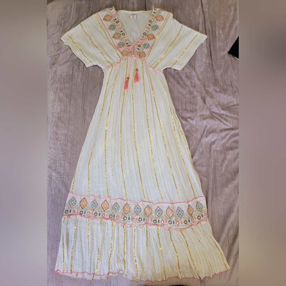 Festival Bohemian Dress Maxi White Embroidered Tassels